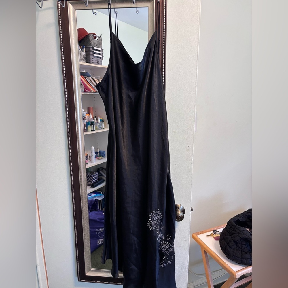 Elegant Black Slip Dress with Embroidery